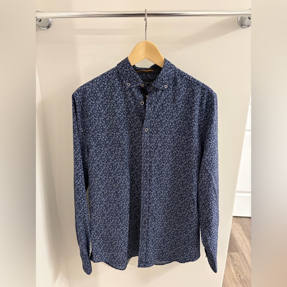 Men's Blue Patterned Dress Shirt
